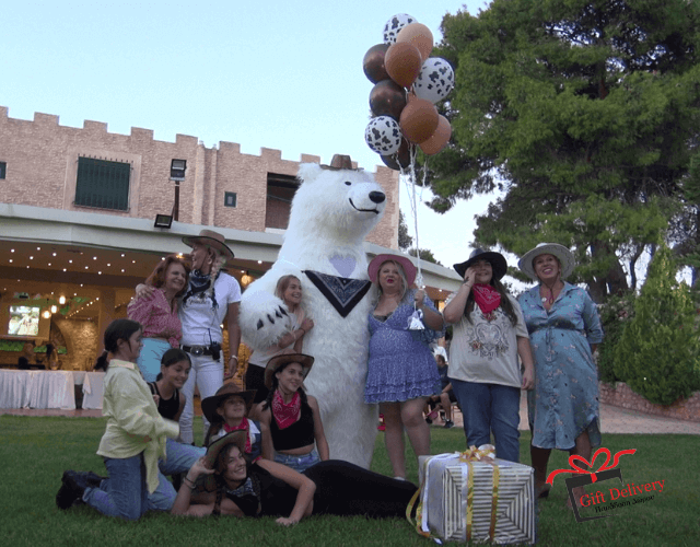 White Bear for Children's Kids Parties in Athens. Order a greeting from a polar bear in Athens. Polar bear for birthday. polar bear in Athens. Order a Polar Bear for children's kids parties. Animator White Polar Bear for a Children's kids Party in Athens. Mascotte White Polar Bear at a kids children's party. Gift Delivery.